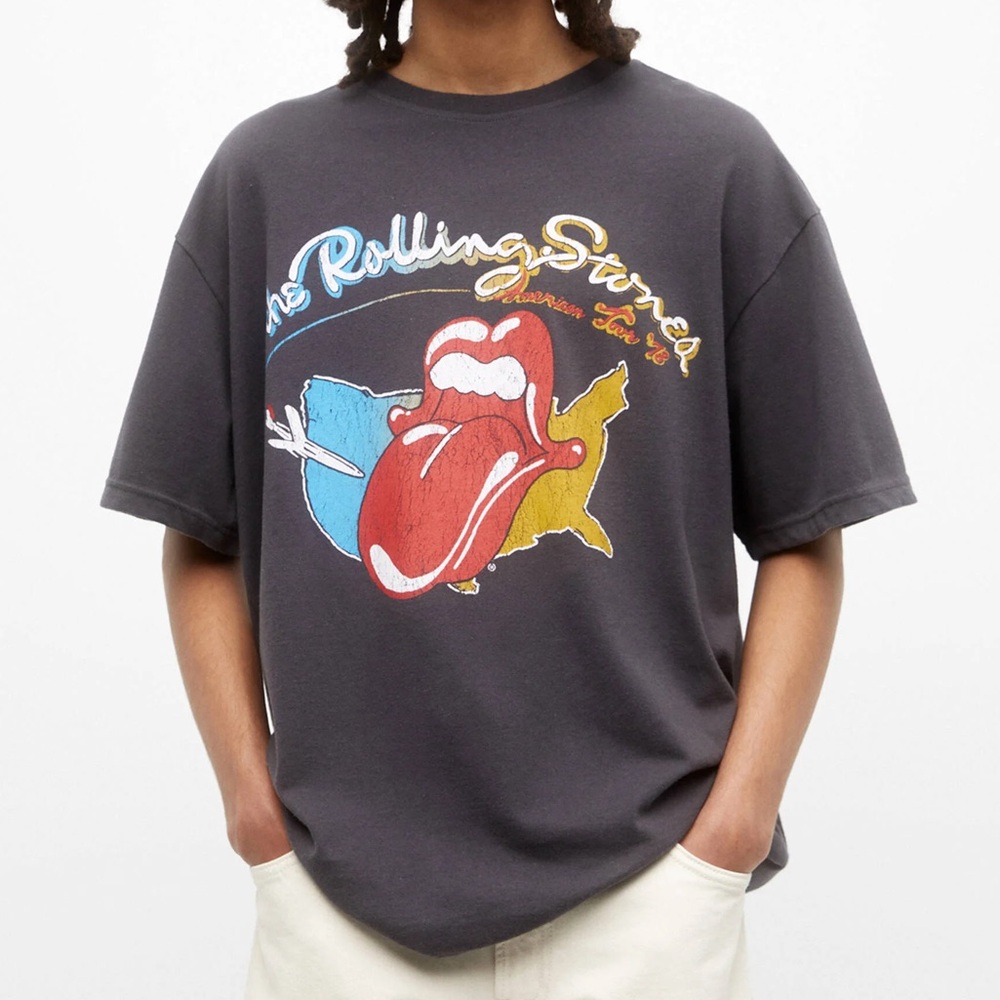 NWOT - Pull&Bear Vintage Inspired Rolling Stones Graphic Tee Size M Gray Unisex
